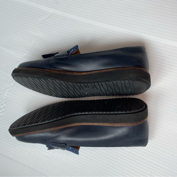 Clarks Glick Castine loafer navy leather with tassel size 6.5 patterned fabric - Picture 5 of 12